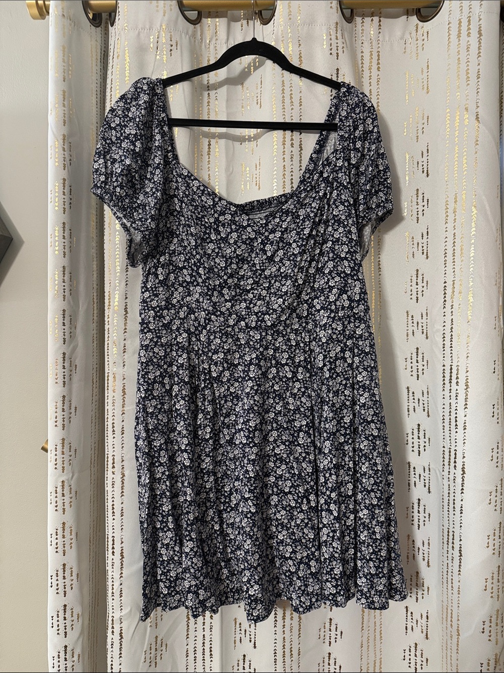Torrid Floral Sweatheart Neck Mini Dress - Navy and White